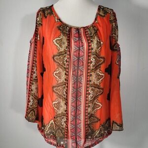New York & Company Women's Vibrant Orange symmetrical pattern Print Size M